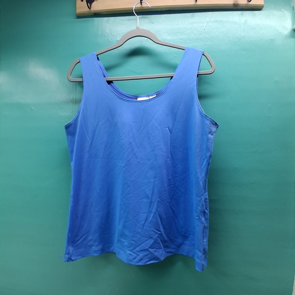 Chico's Tank Top Size 2 Blue Sleeveless Scoop Neck Stretch Minimalist Z738